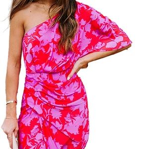 Do+Be vibrant pink and red one shoulder dress. Perfect for date night!!